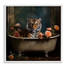 Stupell Industries Tiger in Floral Bathtub Framed Giclee Art by Lazar Studio