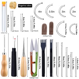 41 Piece Leather Sewing Set, Leather Tool Set, Leather Sewing Tool with 14 Colours Waxed Yarn, Leather Prong Punch, Sewing Awl, Leather Sewing Needles and Storage Bag