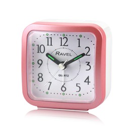 Ravel - Small Travel Alarm Clock with Snooze and Light - Analogue Quartz - RC043.5 - White/Pink