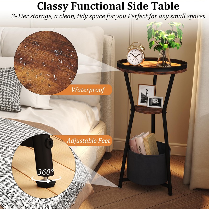 Yusong Round Side Table, Small Drink Table for Small Spaces,