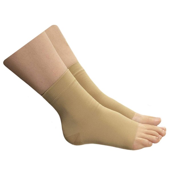 HealthyNees Extra Wide Ankle Big Feet 20-30 mmHg Compression Swelling Foot Pain Circulation Plus Size Sock Open Toe Sleeve (Beige Wide Ankle 4XL)