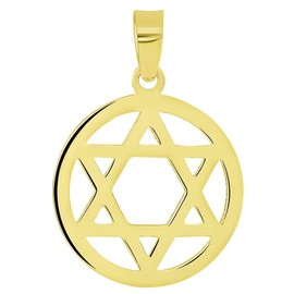 Jewelry America - Colgante redondo de oro amarillo de 14 quilates con estrella judía, Oro amarillo