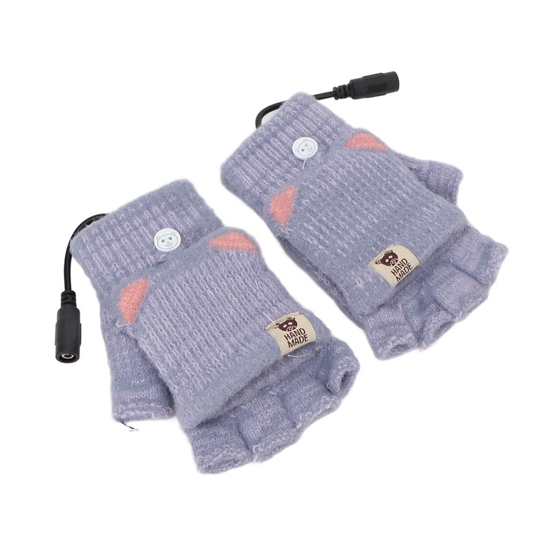 USB Heated Gloves Mitten Men Women Winter Knitted Fingerless Hand