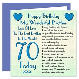 Brother 70th Happy Birthday Card - Lots Of Love To The Best Brother In The World - 70 Today