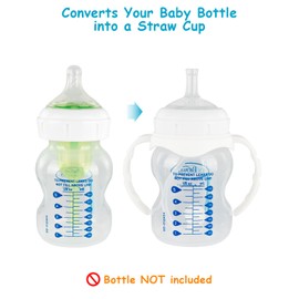 Sippy Straw Cup Conversion Kit for Dr Browns Wide-Neck Baby Bottles, Spill-Proof Transition Kit with Silicone Sippy Nipple, Weighted Straw, Handle, 2 Pack, 8m+