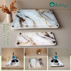 AVELAYA, 2pcs Marble Stone Dish Drying Mat and Soap Tray, - Non-Slip, Heat-Resistant, Fast-Drying Absorbent Mat for Kitchen Countertops - Durable Stone Mat for Dishes, Glassware, Utensils & More