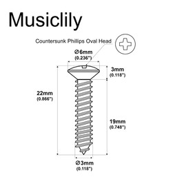 Musiclily 3x22mm Guitar Bridge Mounting Screws Countersunk Screws for Strat Tele Style Electric Guitar,Gold(20 Pieces)
