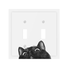 Peeping Black Cat Cute Animals Decorative Switch Plates 2 Gang Double Toggle Outlet Light Switch Cover Wall Plate Electrical Faceplate for Kids Room Home Decor
