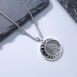 PARYFO Wolf Necklace 925 Sterling Silver Viking Moon Phases Pendant Wolf Photo Locket / Urn Necklace for Ashes Nordic Wolf Jewellery Gifts for Men Women Sterling Silver, Sterling Silver, No Gemstone