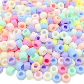 Mulutoo Pony Beads, 300 Pcs Rainbow Acrylic Craft Beads, Colorful Round Plastic Spacer Beads for DIY Jewelry Craft Making Necklace Rainbow Bracelet