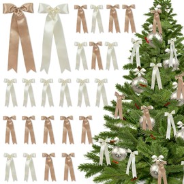 24 Pcs Christmas Tree Bows Decorations, Satin Ribbon Bows Christmas Wreath Bows Christmas Tree Topper Bows Christmas Tree Ornaments for Christmas Tree Garland Home Wreath Staircase Fireplace Decor