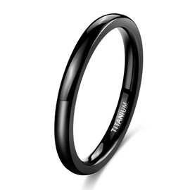 TIGRADE 2mm 4mm 6mm Black Titanium Ring Dome High Polished Wedding Band Ring Comfort Fit Size 4-12, 2mm,Size 8.5