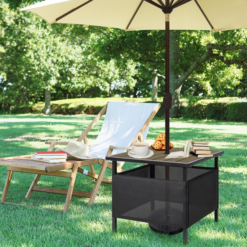 LZRS Adirondack Square Outdoor Side Table with Umbrella Hole, Pool