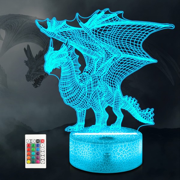 Dragon Lamp for Kids, Ammonite 3D Dragon Night Light,16 Colors with Remote Control Kids Room Decor As a Christmas Birthday Gifts for Boys Girls