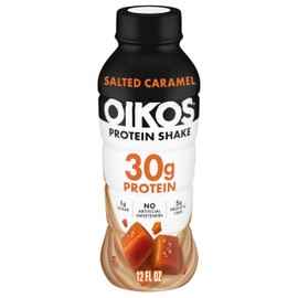 Oikos Protein Shake, Salted Caramel, 30g High Protein Drinks, Shelf Stable, Ready to Drink, 5g Prebiotic Fiber, 12 fl oz Bottle