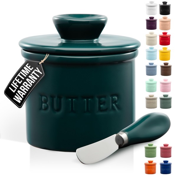 Zulay Kitchen Porcelain Butter Crock With Lid & Knife -