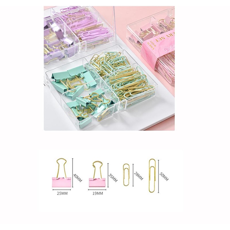 Buer Homie Paper Clips Binder Clips Office Stationery Set, 4-Grid
