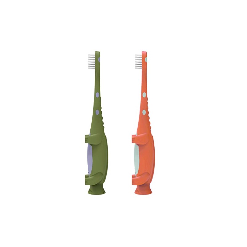 Dr. Brown's Toddler Toothbrush, Dinosaur, Green and Orange, 2-Pack |