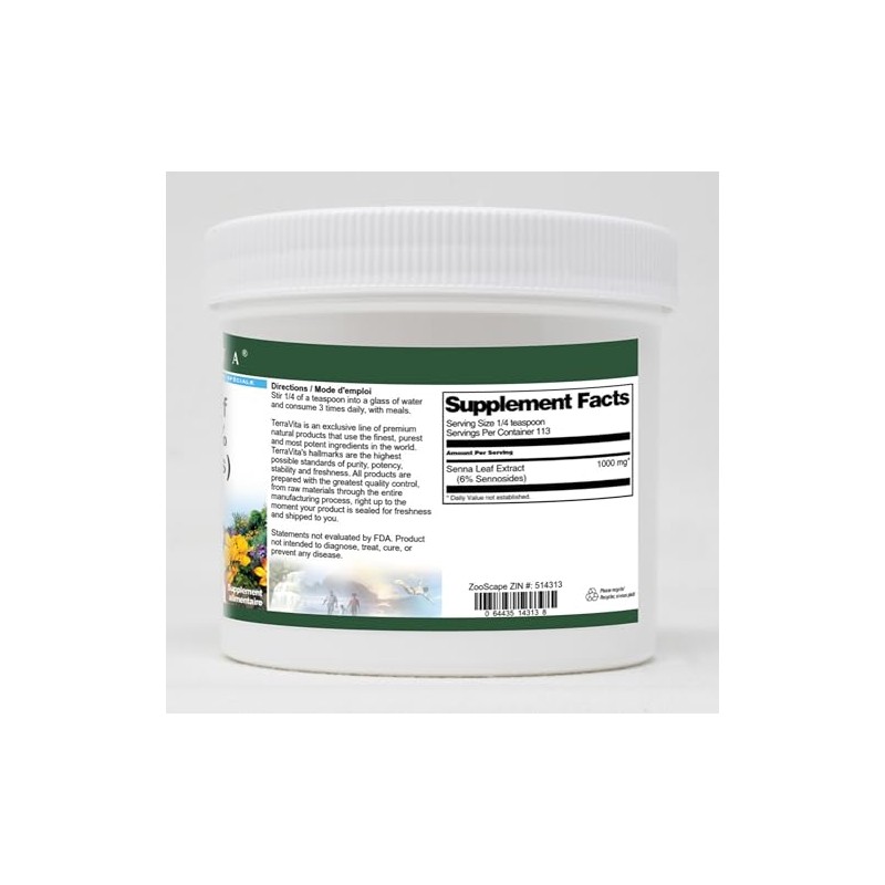 Terravita Senna Leaf Extract (6% Sennosides) Powder (4 oz, ZIN: