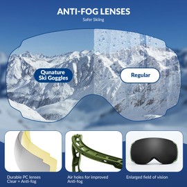 Qunature Ski Goggles OTG Snow Goggles Spherical Dual Lens with UV400 Protection Snowboard Goggles Anti-Fog Windproof for Men Women Ski Glasses Skiing Skating Snowmobiles
