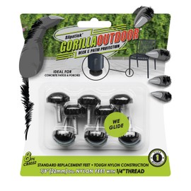 Slipstick Gorilla Outdoor Adjustable Furniture Levelers (8 Pack) Weatherproof Screw in Leg Glides for Chairs, Tables, and Outdoor Furniture Feet, 7/8 Inch Nylon Spherical Glide, 1/4"-20 BSW Thread