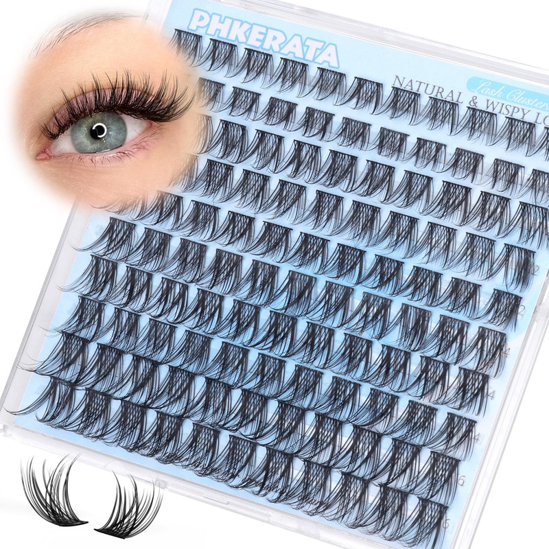 PHKERATA Natural Lash Clusters Wispy Eyelash Clusters, Eyelash Extensions C