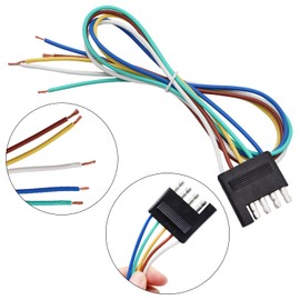 Ruibapa 22 Inch 5-Way 5 Prong Flat Trailer Wiring Harness Plug Extension Cable Connector 5 Pin Male Connector Trailer Light Wiring Harness for Trailers, RVs and Boats