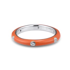 Santuzza Stackable Enamel Ring 925 Sterling Silver Stacking Cubic Zirconia Eternity Colorful Rainbow Band Rings (Small, Orange, 6)