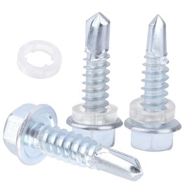 #14 x 1” Self Tapping Screws for Metal, self Drilling Screws ，Hex Washer Head Self Drilling Screws, 410 Stainless Steel - 200 Pcs