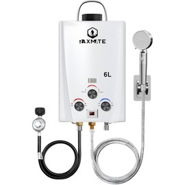 Raxmate Propane Water Heater,1.58GPM 6L Portable On Demand Outdoor Water Hot Heater,Overheating Protection,Propane Water Heater for Rv Camping Cabin Boat Shower,White