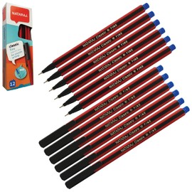 NATARAJ Classic Fine Point BLUE Ballpoint Pens (12 x 0.7mm BLUE Ball Pens + 4 x ZOFAX Gel BLACK Pens)