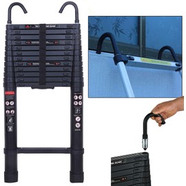Extension Ladder w/Detachable Hook 16.5ft Telescoping Ladder Aluminum Ladder 5m, Foldable Climb Ladder with Non-Slip Rubber Feet & Locking Mechanism, Safe & Durable, Max 330lb Load Capacity