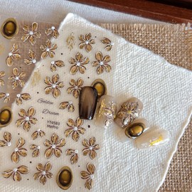 1 Sheet Brown Flower Nail Stickers Embossed Floral Nail Art Decals, 5D Self Adhesive Nail Decals Stickers for Women DIY Spring Manicure Decoration Supplies for Acrylic Nails