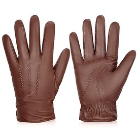 BISON DENIM Men's Thermal Winter Gloves Genuine Leather Gloves Touchscreen Leather Gloves Warm Fleece Lined Gloves Windproof Waterproof, BDS168-1R-Burgund