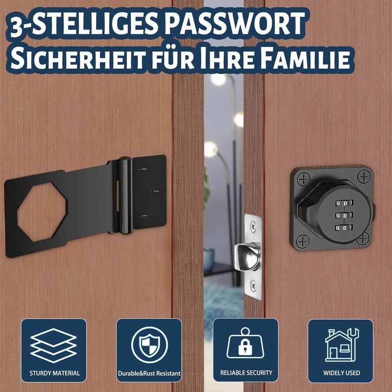 Hasp Lockable 4 Inch Security Hasp, Combination Lock, Door Lock,