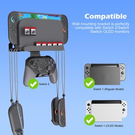 Metal Wall Mount for Nin.tendo Switch 2 Console 2025, Switch 2 Organizer Shelf Base Kit Behind TV, Storage 7 Card Slots and 4 Joycon Hanger for Switch 2 Accessories