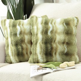 MADIZZ Pack of 2 Thick Plush Wool Throw Pillow Covers 18x18 Inch Green Soft Neutral Decorative Throw Pillows Accent Boho Cushion Covers for Couch Sofa Bedroom Pillow Shell