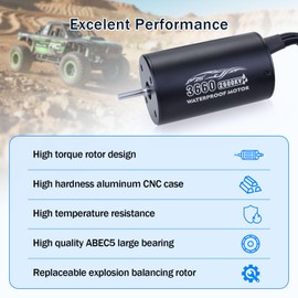 Surpass Hobby RC 3660 2600KV Brushless Motor and 60A ESC Combo Waterproof Brushless Motor and ESC Combo for 1/10 Remote Control Cars Trucks Off-Road Vehicle