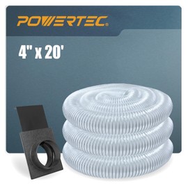POWERTEC 4" x 20' Flexible PVC Dust Collection Hose with Blast Gate for Table Saw, Band Saw, Planer, Jointer, Woodworking and Garage, WoodShop Dust Collection System (70387)