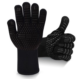 Dakiwin Heat Resistant BBQ Gloves for Men/Women(1472°F), 13inches Silicone Non-Slip Oven Gloves, Grill Gloves Heat Proof, Oven Gloves with Fingers for Kitchen Cooking/Grilling/Barbecuing/Frying Black