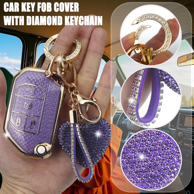 Simocky Compatible with Jeep Key Fob Cover with Keychain, Soft