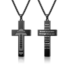 Yifnny Football Cross Necklace for Men, Silver Stainless Steel Cross Chain Bible Verse Necklace Lord's Prayer Gold Cross Pendant Black Necklace Sports Jewelry Gifts for Mens (Always Remember, Black)