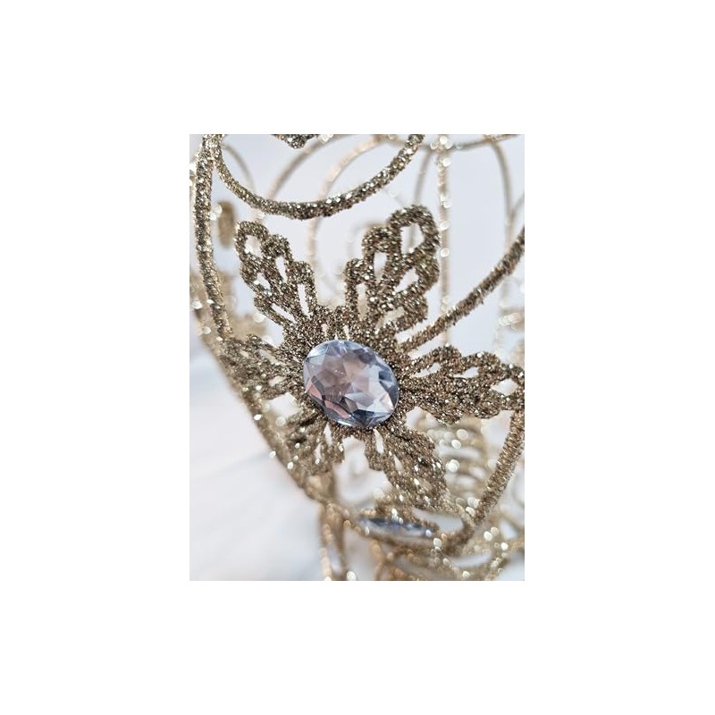 Crown Shaped Christmas Tree Topper, 30x20cm Champagne Gold Metal filigree,