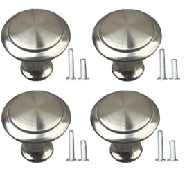 Gendewiner 4 Pack Cabinet Door Knobs Stainless Steel 27mm Diameter Metal Round Drawer Wardrobe Pull Handles with 8 Screws for Cupboard Wardrobe Furniture, Silver