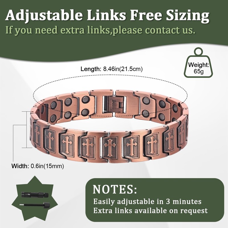 Fashtour 2X Copper Magnetic Bracelet and Ring Set for Men,