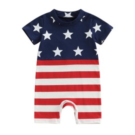Covcuti Newborn Baby Boys Romper Summer toddler Stars Jumpsuit 4th Of July Outfit Infant Bodysuit memorial day Clothes (A Red, 0-3 Months)