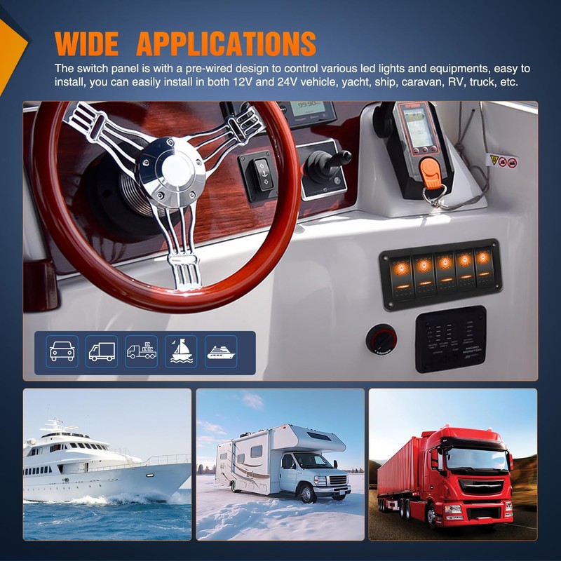 Nilight 6 Gang Rocker Switch Panel with Orange LED Light