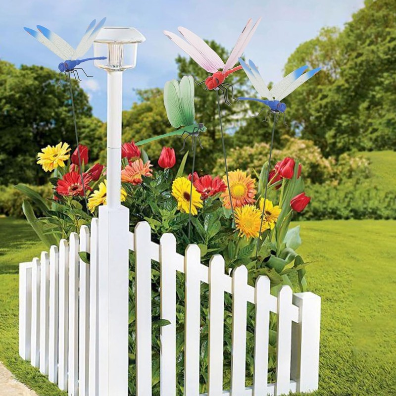 9 Pack Dragonfly Clip,3D Dragonfly Garden Stakes Decor,Fly Deterrent,Dragonfly Humming