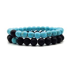 KARDINAL WEIST Howlite Turquoise Onyx Bracelet Yin Yang, Gemstone Beads, Natural Stone Jewellery, Friendship Bracelet, Partner Bracelet, m, Stone, Onyx,