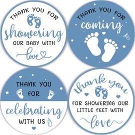Cgvovgr 80 Pcs Blue Footprint Baby Shower Thank You Stickers - Gender Reveal Stickers Cute Boy Baby Shower Favor Labels with Footprint Design Baby Gift Wrap